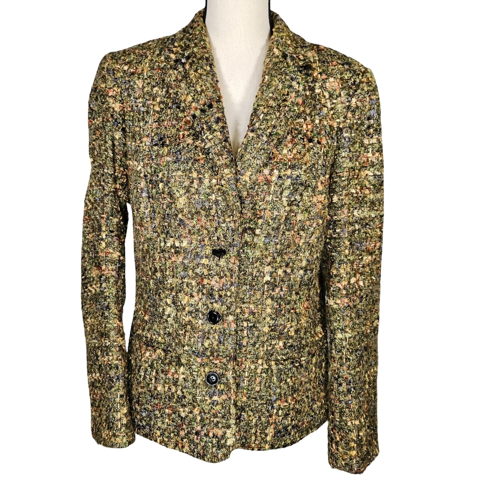 Blue Ice Classic Vintage Wool Blend Multi Color Textured Blazer, Size 12